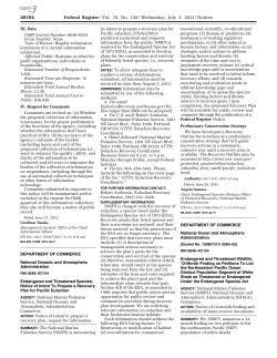 Notice Of Intent To Prepare Recovery Plan - Pacific Eulachon