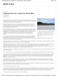 Lobbying Heats Up In Fight Over Alaska Mine