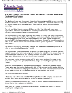 NWPCC Recommends Continued BPA Funding