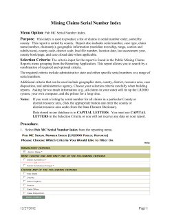 Mining Claim Serial Number Index Report User Guide
