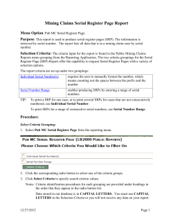 Mining Claim Mass Serial Register Page Report User Guide