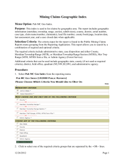 Mining Claim Geographic Index Report User Guide