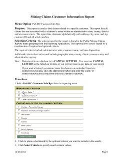 Mining Claim Customer Information Report User Guide