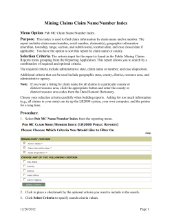 Mining Claim Claim Name/Number Index Report User Guide