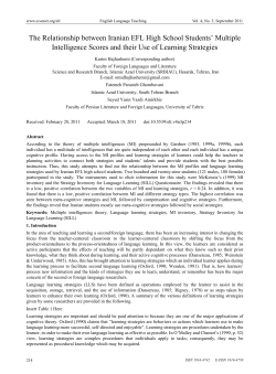 The Relationship between Iranian EFL High School Students&rsquo; Multiple Intelligence Scores and their Use of Learning Strategies