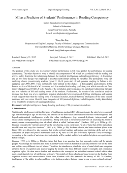 MI as a Predictor of Students&rsquo; Performance in Reading Competency