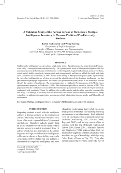 A Validation Study of the Persian Version of Mckenzie's (1999) Multiple Intelligences Inventory to Measure MI Profiles of Pre-University Students