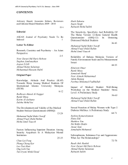 ASEAN Journal of Psychiatry Vol 11 (1) Jan - June 2010