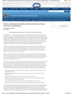 Obama Administration Plan To Promote Ocean Economy