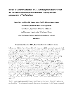Review of Satterthwaite et al. 2015: Multidisciplinary Evaluation of the Feasibility of Parentage-Based Genetic Tagging (PBT) for Management of Pacific Salmon (August 2015)