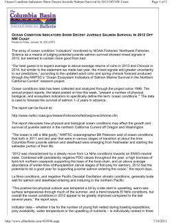 Ocean Condition Indicators Show Decent Juvenile Salmon Survival
