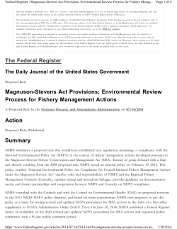 NMFS Withdraws Proposed Rule - Magnuson Stevens Act Provisions (July 2014)