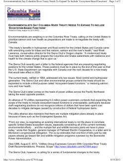 Environmentalists Say Columbia River Treaty Needs To Expand