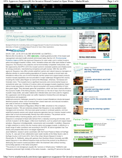 EPA Approves Zequanox(R) for Invasive Mussel Control (July 2014)