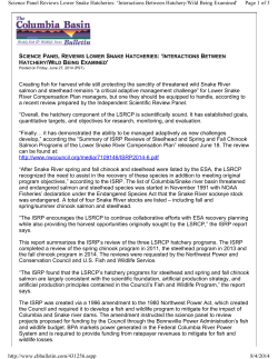 ISRP Reviews Lower Snake Hatcheries (June 2014)