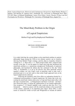 Mind-Body Theory in the Origin of Logical Empiricism