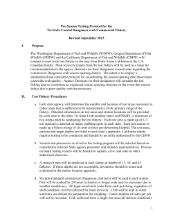 Pre-season testing protocol for the Tri-State coastal Dungeness crab commercial fishery