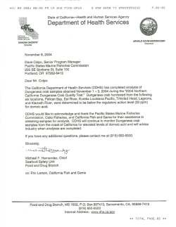 CA Dept of Health Domoic acid results for N. CA are below regulatory limits