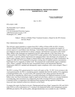 Efficacy of Ballast Water Treatment Systems: a Report by the EPA Science Advisory Board (July 2011)