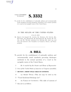 S. 3332 – Bill (introduced) to establish nationally uniform and environmentally sound discharge standards (June 2012)