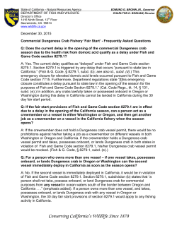 CA - Commercial Dungeness Crab Fishery 'Fair Start' FAQ