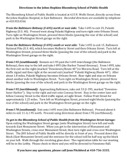 Directions to the Johns Hopkins Bloomberg School of Public Health