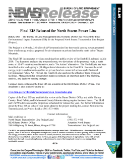 Press release announcing the Final Environmental Impact Statement