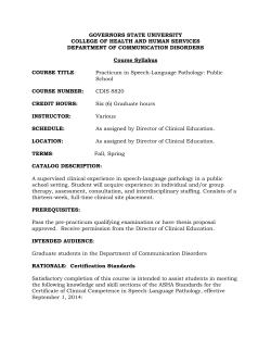 CDIS&nbsp;8820 Practicum in Speech-Language Pathology: School Setting