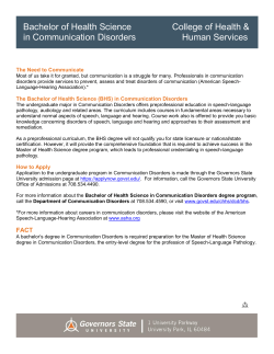 Bachelor of Health Science in Communication Disorders Fact Sheet&nbsp;