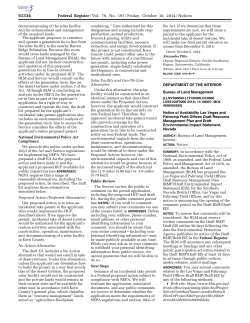Notice of Availability Las Vegas and Pahrump Field Offices Draft Resource Management Plan and Draft Environmental Impact Statement, NV