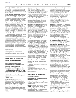 Notice of Termination of the Recreation Area Management Plan, a Comprehensive Transportation and Travel Management Plan for the Las Vegas Field Office, NV and Associated Environmental Impact Statement
