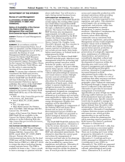 Notice of Availability of the Carson City District Draft Resource Management Plan and Draft Environmental Impact Statement, NV