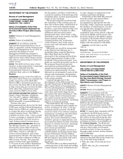 Notice of Availability of the Final Environmental Impact Statement for the Arturo Mine Project, Elko County, NV