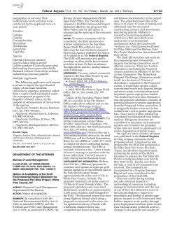Federal Register Notice: Notice of Availability of the Draft Environmental Impact Statement for the Proposed Pan Mine Project, White Pine County, NV