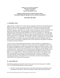 Designation of Sustained Yield Units Western Oregon Decision Record