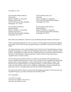 Sign-on Letter to Agriculture Committees on Protecting Funding and Integrity of Fresh Fruit and Vegetable Program in Senate Farm Bill