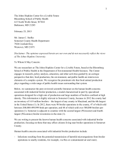 Letter to Somerset Co Health Officer on Health Impacts Associated with Industrial Broiler Production
