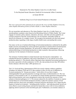 Statement to the Maryland Senate Education, Health Environmental Affairs Committee on Antibiotic Drug Use in Food Animal Production in Maryland