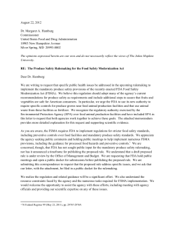 Letter for FDA Commissioner on Produce Safety Rulemaking for FSMA