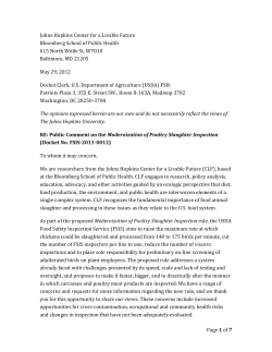 Comment to USDA on the Modernization of Poultry Slaughter Inspection