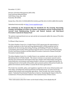 Comment to FDA on Proposed Rules for Produce Safety and Preventive Controls