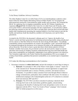 Letter to the Dietary Guidelines Advisory Committee on Recommendations to Incorporate Sustainability