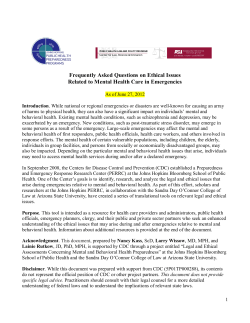 Frequently Asked Questions on Ethical Issues Related to Mental Health Care in Emergencies