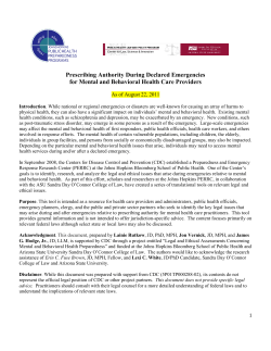 Prescribing Authority During Declared Emergencies for Mental and Behavioral Health Care Providers