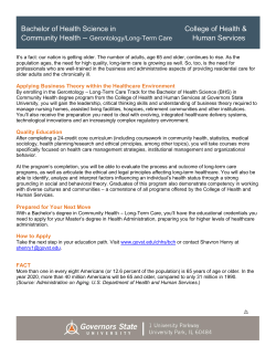 BHS in Community Health Gerontology Fact Sheet