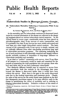 Comstock GW and Burke MH: Tuberculosis studies in Muscogee County, Georgia. III. Tuberculosis mortality following a community-wide X-ray survey. Public Health Rep 66:695-711, 1951.