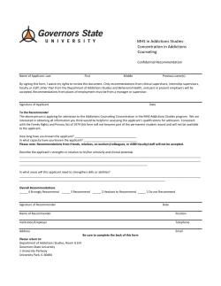 MHS in Addictions Counseling Letter of Recommendation