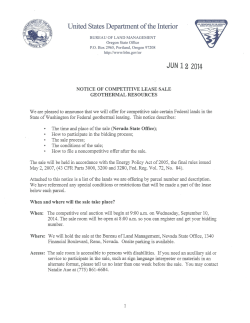September 10, 2014 Sale of Parcels in the Snoqualmie National Forest
