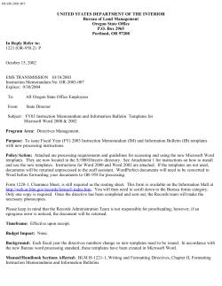 FY03 Instruction Memorandum and Information Bulletin Templates for Microsoft Work 2000 2002