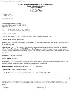 Extension of FY 2001 Oregon State Office Instruction Memorandums (Ims)